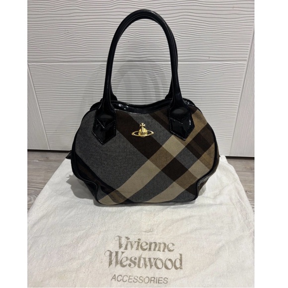 Vivienne Westwood Black &Brown Checkered Handbag w/ Patent Leather Accents! VTG! - Picture 2 of 13